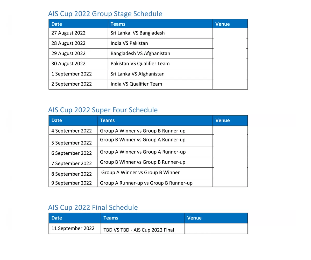 asia cup 2022 match list date