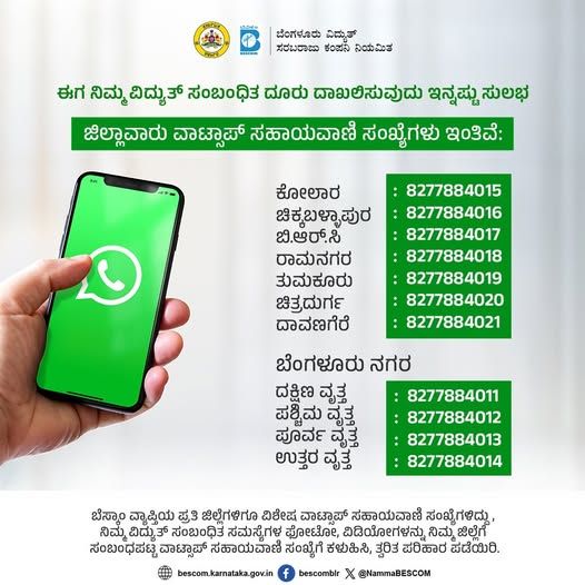 Note The district-wise WhatsApp helpline numbers for electricity-related issues are as follows.
