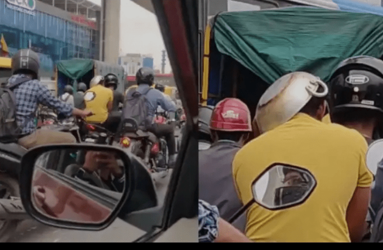 ಸಂಚಾರ ಪೊಲೀಸರಿಂದ ದಂಡ ತಪ್ಪಿಸಿಕೊಳ್ಳಲು ಹೆಲ್ಮೆಟ್ ಆಗಿ ಬಾಣಲೆ ಧರಿಸಿದ ಬೈಕ್ ಸವಾರ !