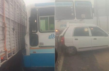 BREAKING : ಹರಿಯಾಣದಲ್ಲಿ ದಟ್ಟ ಮಂಜಿನಿಂದ ಬಸ್, ಟ್ರಕ್, ಕಾರುಗಳ ನಡುವೆ ಸರಣಿ ಅಪಘಾತ : ಆಘಾತಕಾರಿ ವಿಡಿಯೋ ವೈರಲ್ | WATCH VIDEO