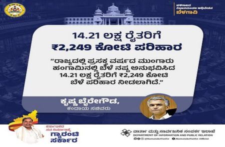 ರಾಜ್ಯದ ರೈತರಿಗೆ ಗುಡ್ ನ್ಯೂಸ್ : 14.21 ಲಕ್ಷ ರೈತರಿಗೆ 2,249 ಕೋಟಿ ರೂ. `ಬೆಳೆ ಪರಿಹಾರ’.!