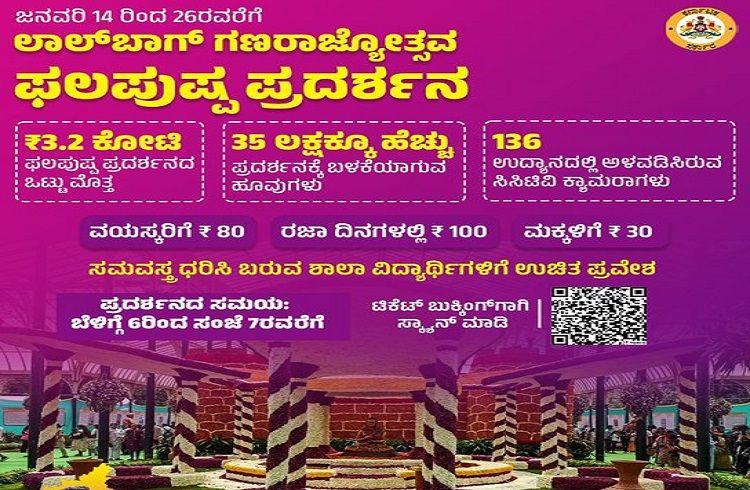 ನಾಳೆಯಿಂದ ಲಾಲ್ ಬಾಗ್ ಫಲಪುಷ್ಪ ಪ್ರದರ್ಶನ ಆರಂಭ: ಇಲ್ಲಿದೆ ಟಿಕೆಟ್ ದರ