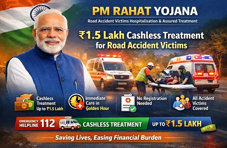 ರಸ್ತೆ ಅಪಘಾತಗಳಿಗೆ 7 ದಿನಗಳ ಚಿಕಿತ್ಸೆ , 1.5 ಲಕ್ಷ ವೆಚ್ಚಕ್ಕೆ ‘0’ ಬಿಲ್ : ಸರ್ಕಾರದಿಂದ ‘PM ರಾಹತ್’ ಯೋಜನೆಗೆ ಚಾಲನೆ !