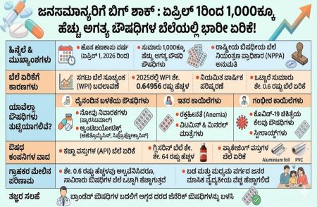 BREAKING : ಜನಸಾಮಾನ್ಯರಿಗೆ ಬಿಗ್ ಶಾಕ್ : ಏಪ್ರಿಲ್ 1ರಿಂದ 1,000ಕ್ಕೂ ಹೆಚ್ಚು ಅಗತ್ಯ ಔಷಧಿಗಳ ಬೆಲೆಯಲ್ಲಿ ಭಾರೀ ಏರಿಕೆ!