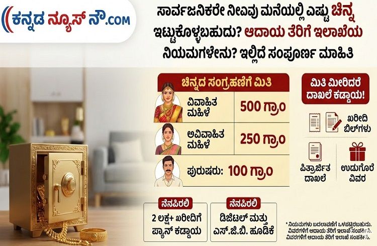 ಸಾರ್ವಜನಿಕರೇ ನೀವು ಮನೆಯಲ್ಲಿ ಎಷ್ಟು ಚಿನ್ನ ಇಟ್ಟುಕೊಳ್ಳಬಹುದು? `IT’ ಇಲಾಖೆಯ ನಿಯಮಗಳೇನು? ಇಲ್ಲಿದೆ ಸಂಪೂರ್ಣ ಮಾಹಿತಿ