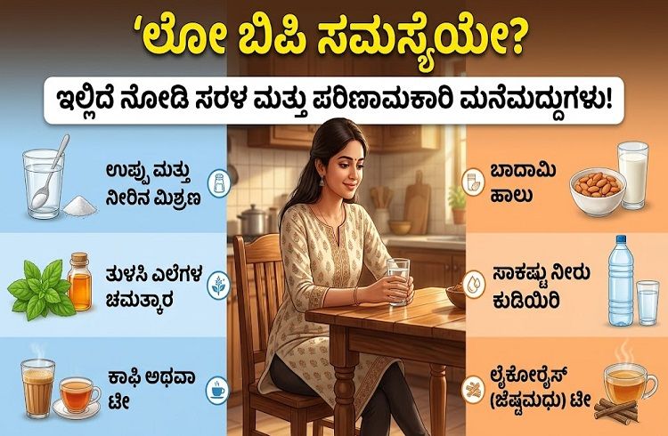ಲೋ ಬಿಪಿ ಸಮಸ್ಯೆಯೇ? ಇಲ್ಲಿದೆ ನೋಡಿ ಸರಳ ಮತ್ತು ಪರಿಣಾಮಕಾರಿ ಮನೆಮದ್ದುಗಳು!