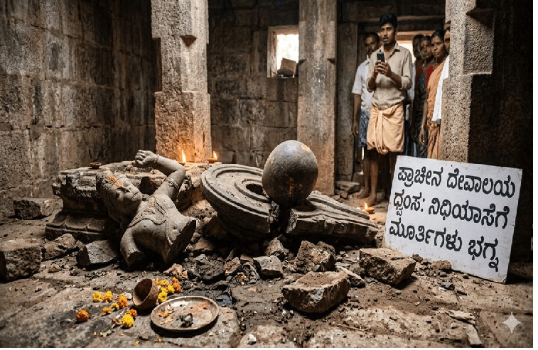 ಕಲಬುರ್ಗಿ : ನಿಧಿಯಾಸೆಗೆ ಪುರಾತನ ದೇಗುಲ ಧ್ವಂಸ, ಶಿವಲಿಂಗ, ಹನುಮಾನ್ ಮೂರ್ತಿ ಭಗ್ನಗೊಳಿಸಿದ ದುಷ್ಕರ್ಮಿಗಳು!