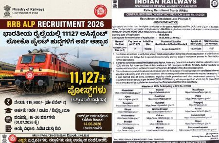 ಉದ್ಯೋಗವಾರ್ತೆ : ಭಾರತೀಯ ರೈಲ್ವೆಯಲ್ಲಿ `11,127’ ಅಸಿಸ್ಟೆಂಟ್ ಲೋಕೋ ಪೈಲಟ್ ಹುದ್ದೆಗಳಿಗೆ ಅರ್ಜಿ ಆಹ್ವಾನ
