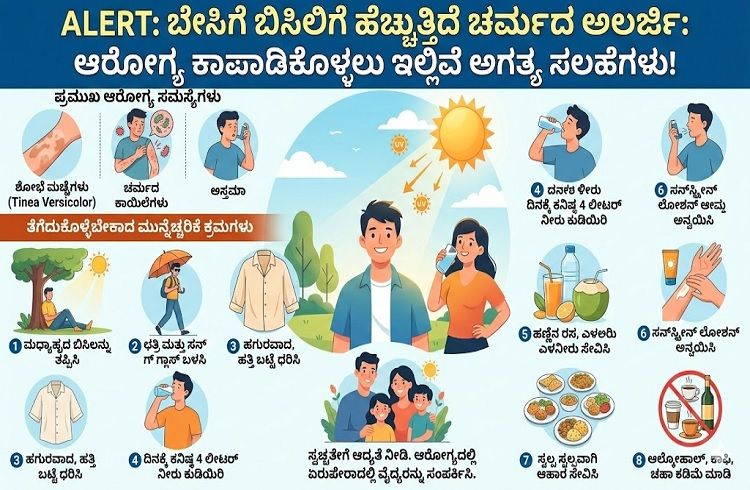 ALERT : ಬೇಸಿಗೆ ಬಿಸಿಲಿಗೆ ಹೆಚ್ಚುತ್ತಿದೆ `ಚರ್ಮದ ಅಲರ್ಜಿ’ : ಆರೋಗ್ಯ ಕಾಪಾಡಿಕೊಳ್ಳಲು ಇಲ್ಲಿವೆ ಅಗತ್ಯ ಸಲಹೆಗಳು !