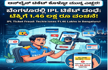 BREAKING : IPL ಆನ್ಲೈನ್ ಟಿಕೆಟ್ ಬುಕ್ಕಿಂಗ್ ವೇಳೆ ಎಚ್ಚರ : ಬೆಂಗಳೂರಲ್ಲಿ 1.46 ಲಕ್ಷ ಕಳೆದುಕೊಂಡ ಐಟಿ ಉದ್ಯೋಗಿ!