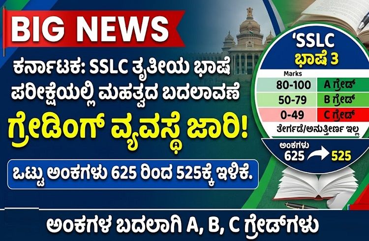 BIG NEWS : ಕರ್ನಾಟಕ `SSLC ತೃತೀಯ ಭಾಷೆ ಪರೀಕ್ಷೆಯಲ್ಲಿ ಗ್ರೇಡಿಂಗ್ ವ್ಯವಸ್ಥೆ ಜಾರಿ : ಒಟ್ಟು ಅಂಕ 525ಕ್ಕೆ ಇಳಿಕೆ.!