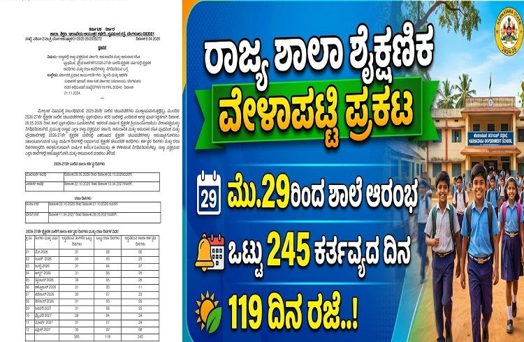 ರಾಜ್ಯ ಶಾಲಾ ಶೈಕ್ಷಣಿಕ ವೇಳಾಪಟ್ಟಿ ಪ್ರಕಟ : ಮೇ.29ರಿಂದ ಶಾಲೆ ಆರಂಭ, ಒಟ್ಟು 245 ಕರ್ತವ್ಯದ ದಿನ, 119 ದಿನ ರಜೆ.!