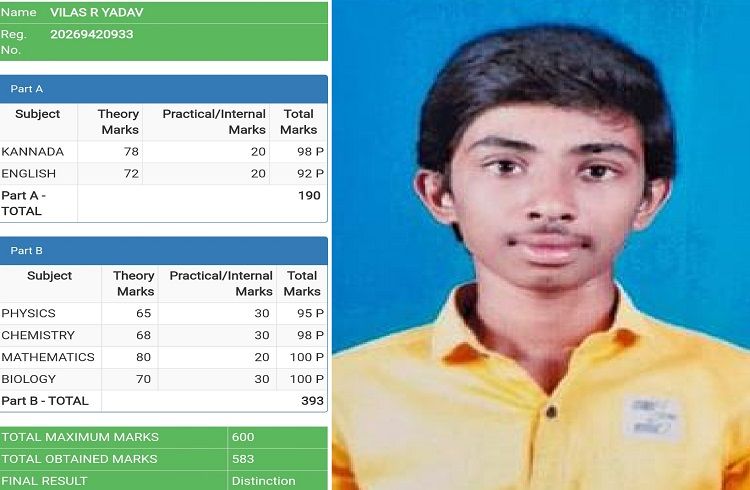 ಹೊಸದುರ್ಗದ ನಿಜಲಿಂಗಪ್ಪ ಕಾಲೇಜಿನ ವಿಲಾಸ್ ಯಾದವ್ ಸಾಧನೆ; 583 ಅಂಕಗಳೊಂದಿಗೆ ಜಿಲ್ಲೆಗೆ ಅಗ್ರಸ್ಥಾನ