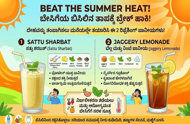 ಬಿಸಿಲಿನ ತಾಪಕ್ಕೆ ಬ್ರೇಕ್ ಹಾಕಿ: ದೇಹವನ್ನು ತಂಪಾಗಿಸಲು ಮನೆಯಲ್ಲೇ ತಯಾರಿಸಿ ಈ 2 ರಿಫ್ರೆಶಿಂಗ್ ಪಾನೀಯಗಳು!