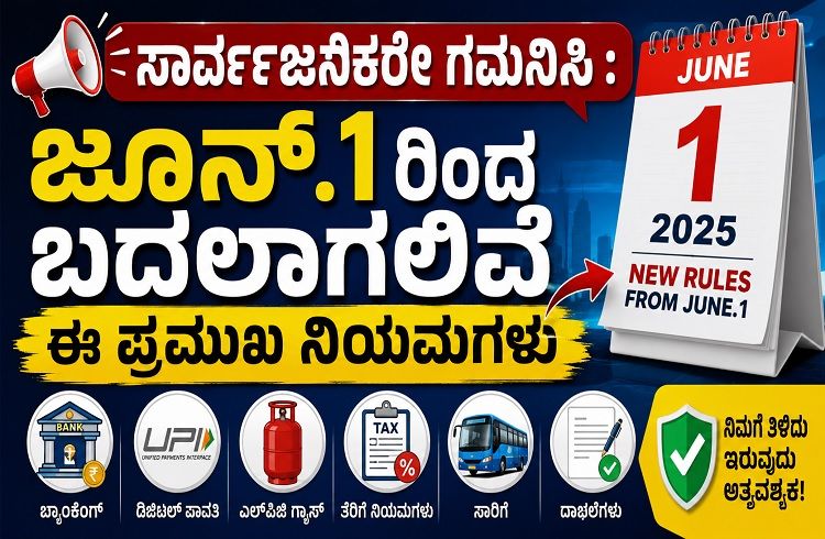 ಸಾರ್ವಜನಿಕರೇ ಗಮನಿಸಿ : ಜೂನ್.1ರಿಂದ ಬದಲಾಗಲಿವೆ ಈ ಪ್ರಮುಖ ನಿಯಮಗಳು | New Rules from June.1