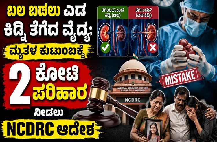 ಬಲ ಬದಲು ಎಡ ಕಿಡ್ನಿ ತೆಗೆದ ವೈದ್ಯ: ಮೃತಳ ಕುಟುಂಬಕ್ಕೆ 2 ಕೋಟಿ ಪರಿಹಾರ ನೀಡಲು NCDRC ಆದೇಶ